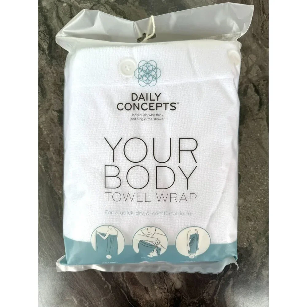 Daily Concepts White Body Towel Wrap Quick Dry Soft Secure Button Closure